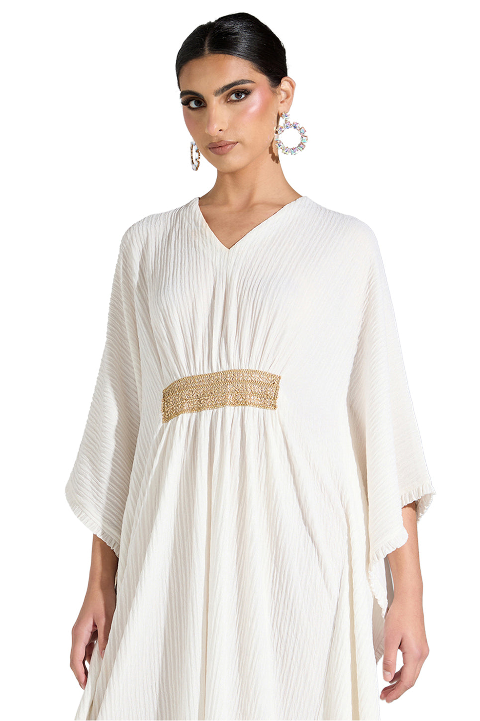 Satin Ruched Waist Kaftan Dress