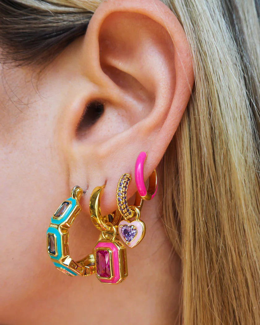 Bezel Emerald Ballier Hoops- Turquoise - Gold