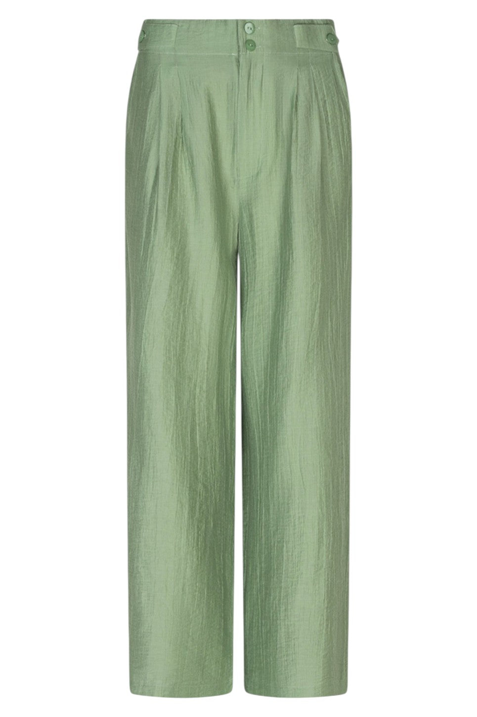 EsQualo Trousers Broeken Wide Light Crinkle Jungle Green