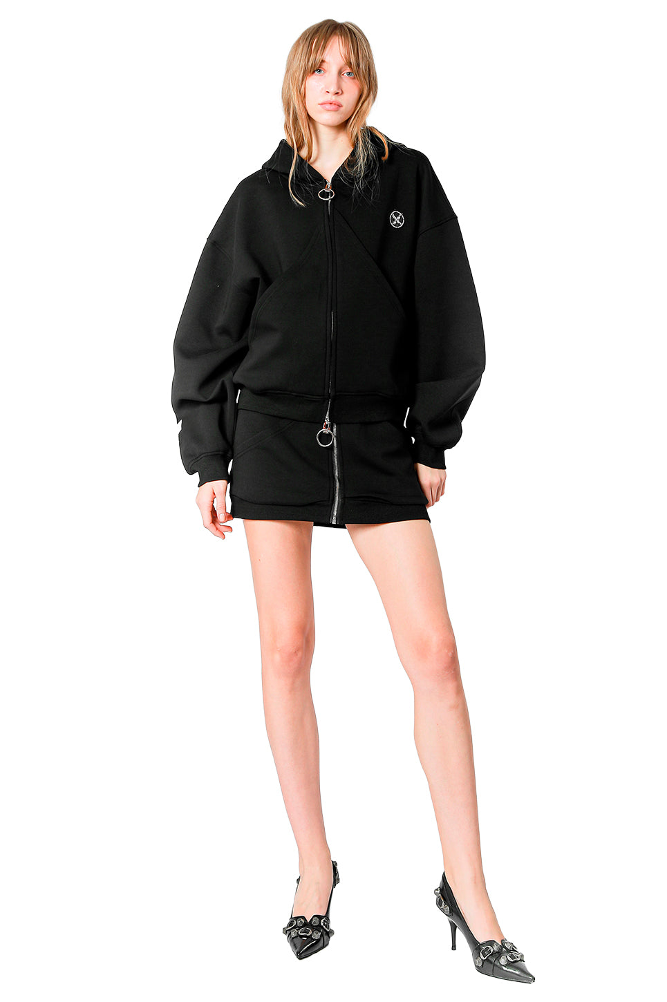 MWM Black Oversized Cropped Hoodie Triangle Pockets