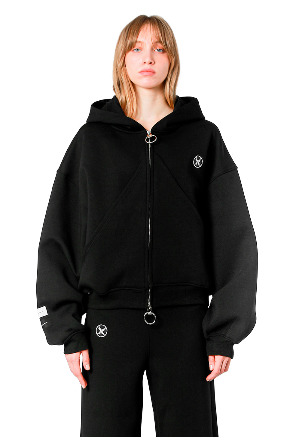 MWM Black Oversized Cropped Hoodie Triangle Pockets