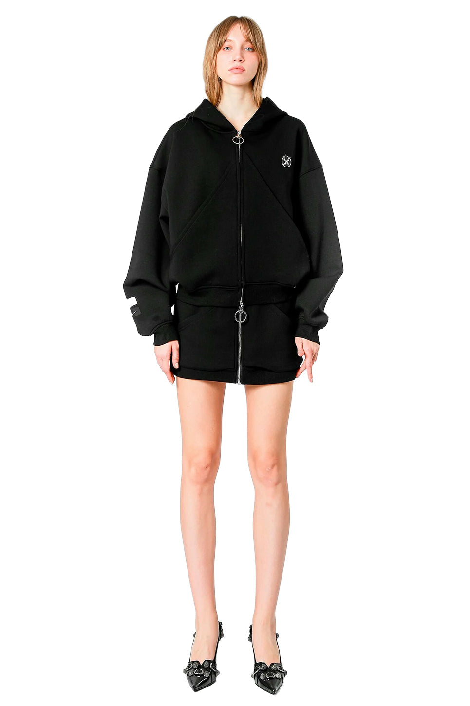 MWM Black Triangle Pocket Front Zip Mini Skirt