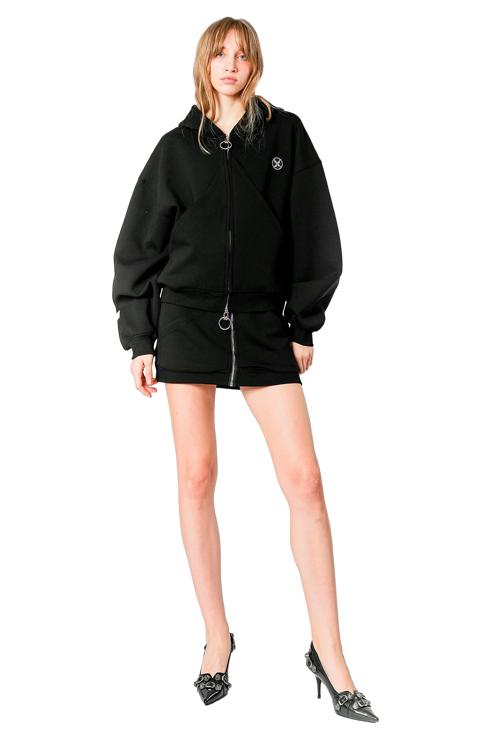 MWM Black Triangle Pocket Front Zip Mini Skirt