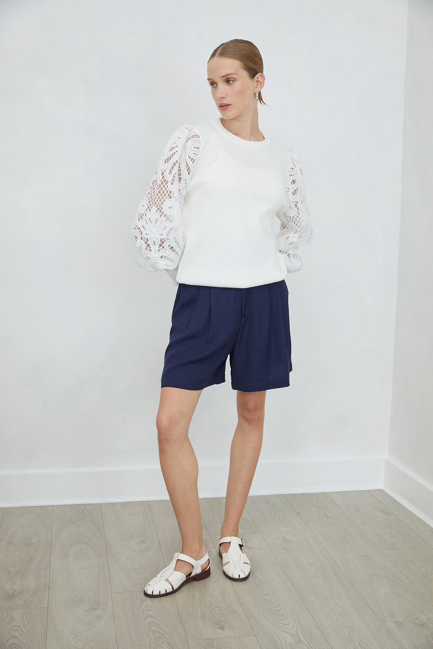 Milora White Lace Sleeve Top with Slip