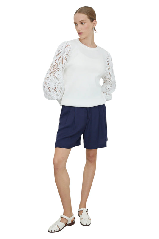 Milora White Lace Sleeve Top with Slip