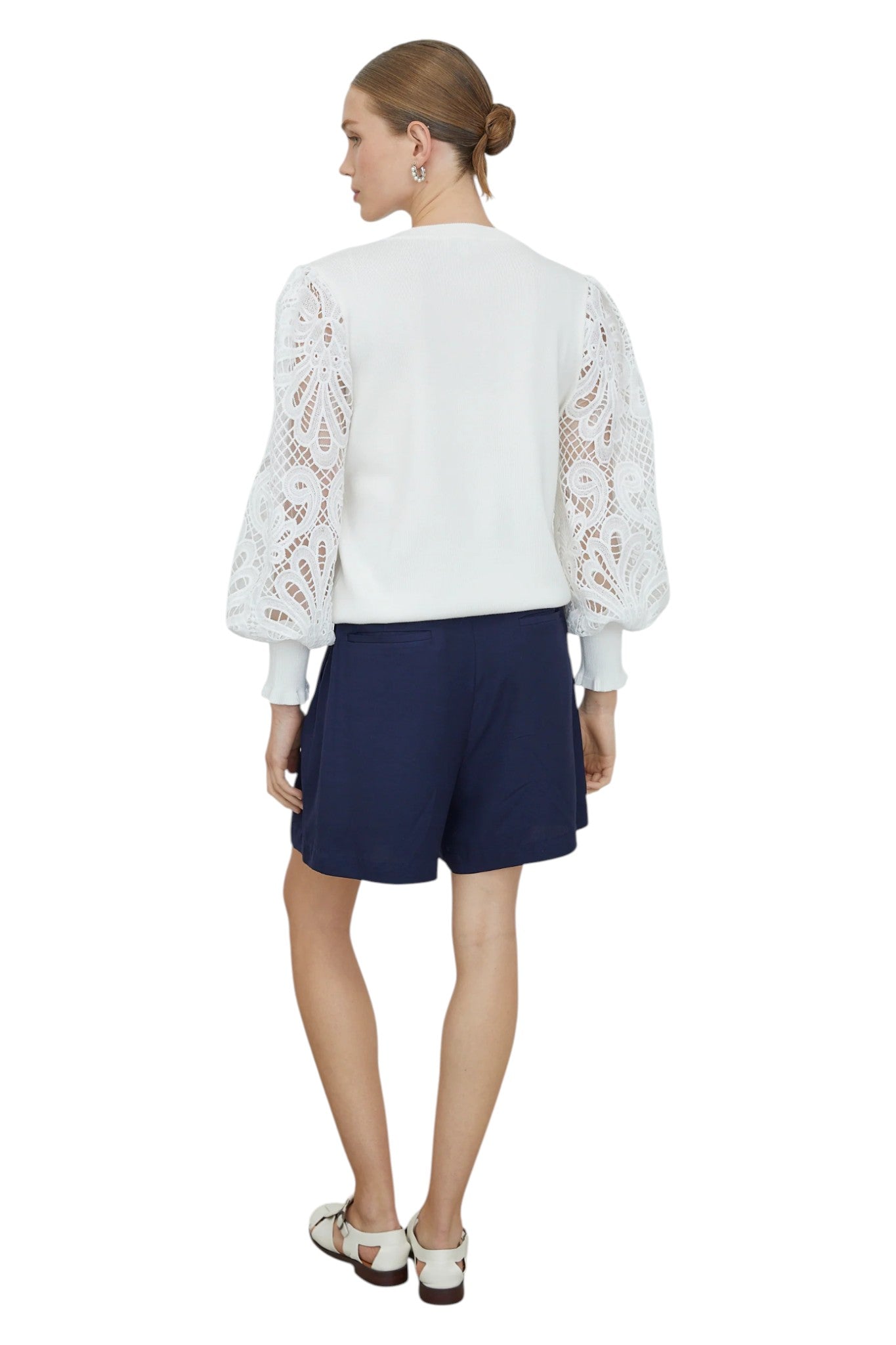 Milora White Lace Sleeve Top with Slip