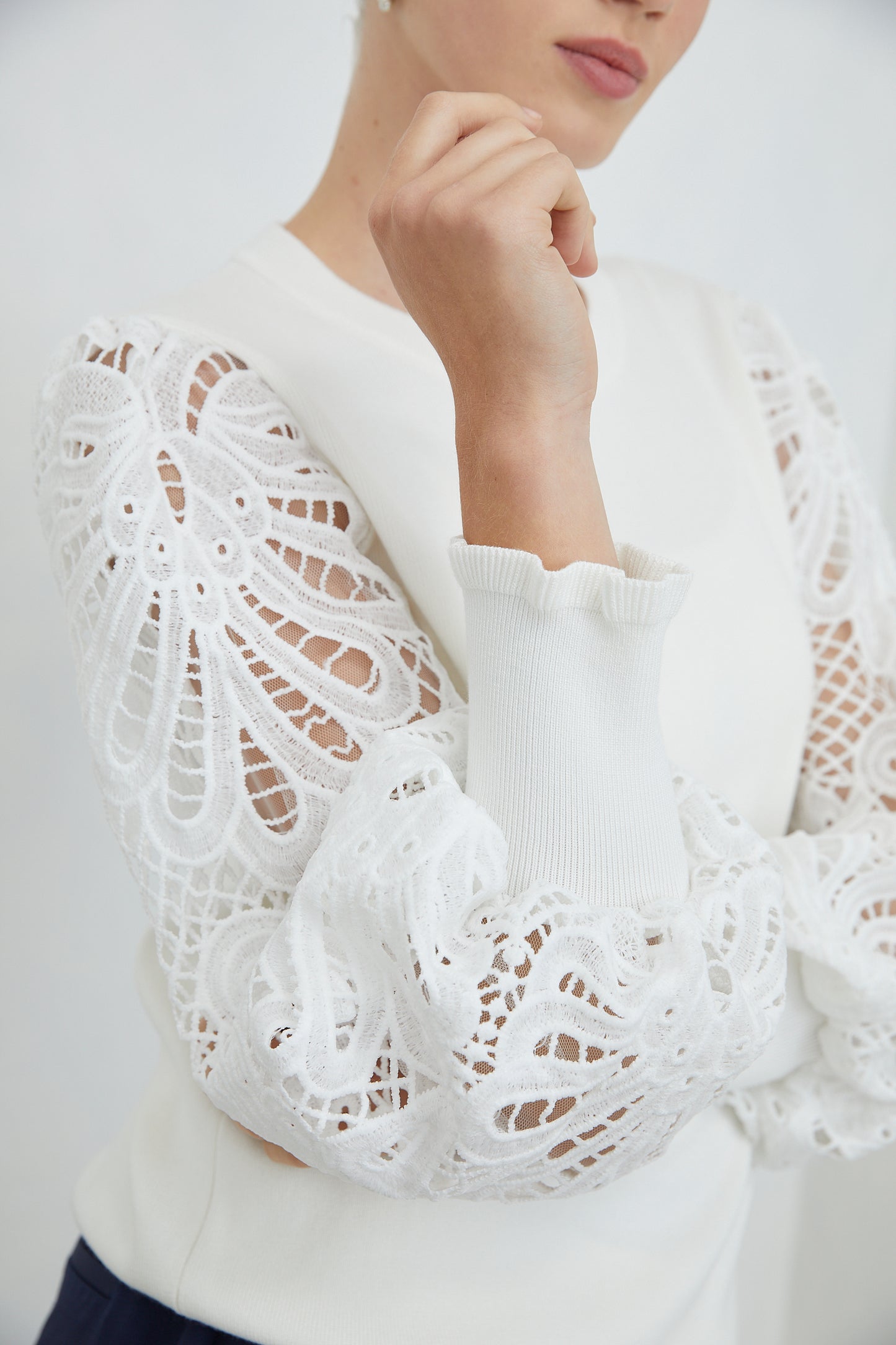 Milora White Lace Sleeve Top with Slip