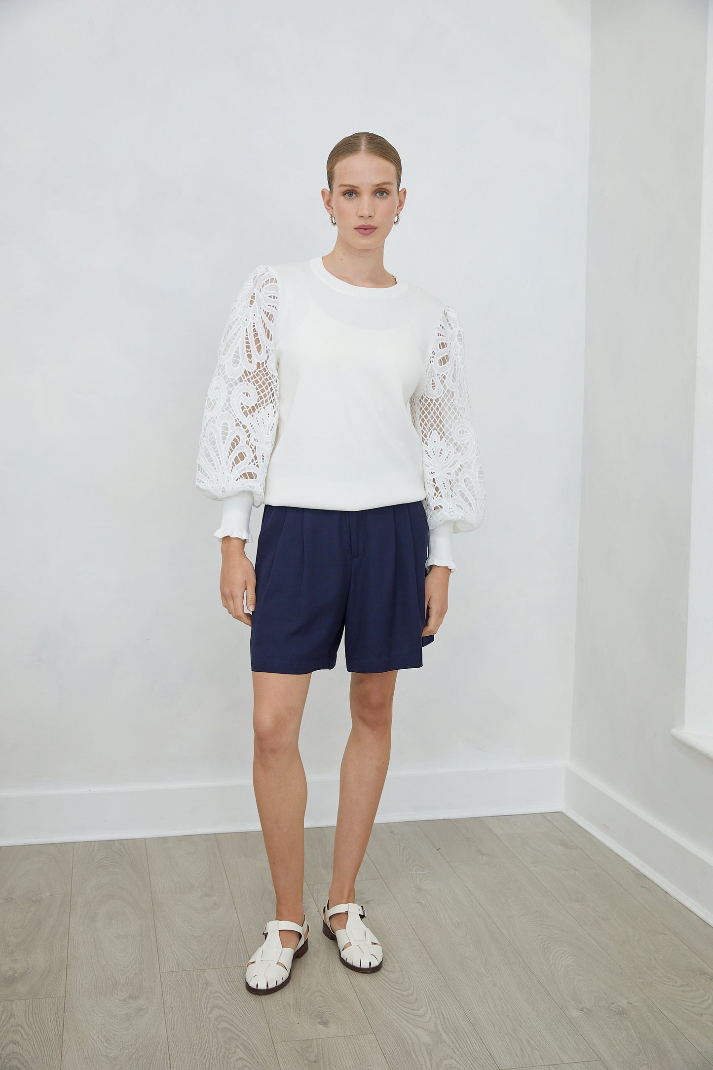 Milora White Lace Sleeve Top with Slip