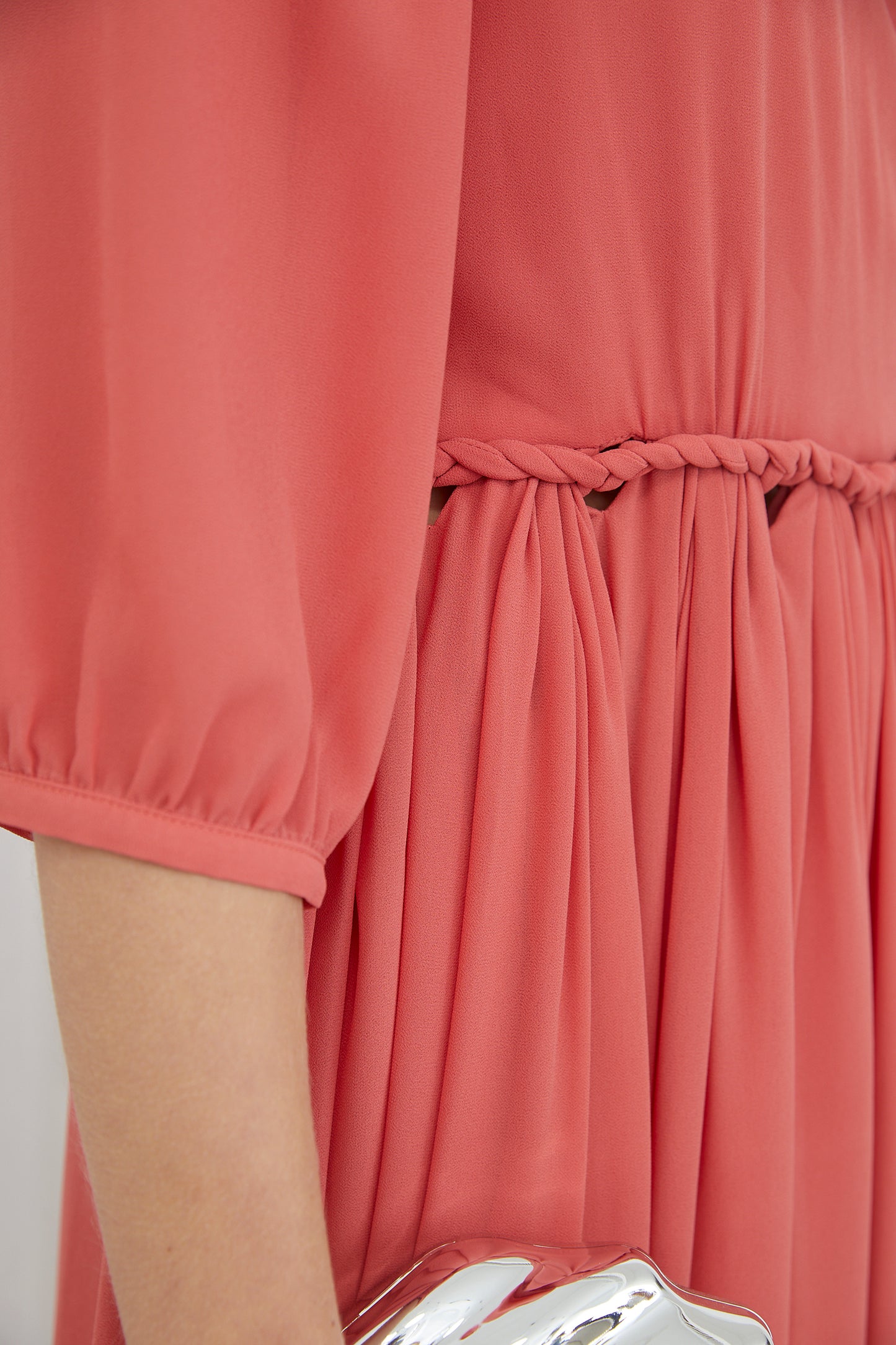 Nore Coral V-Neck Pleated Midaxi DRESS