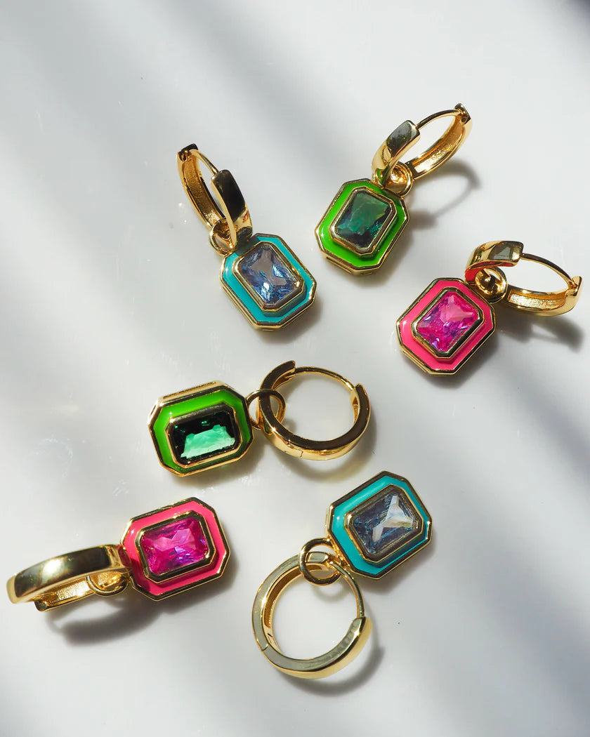 Bezel Huggies- Hot Pink- Gold