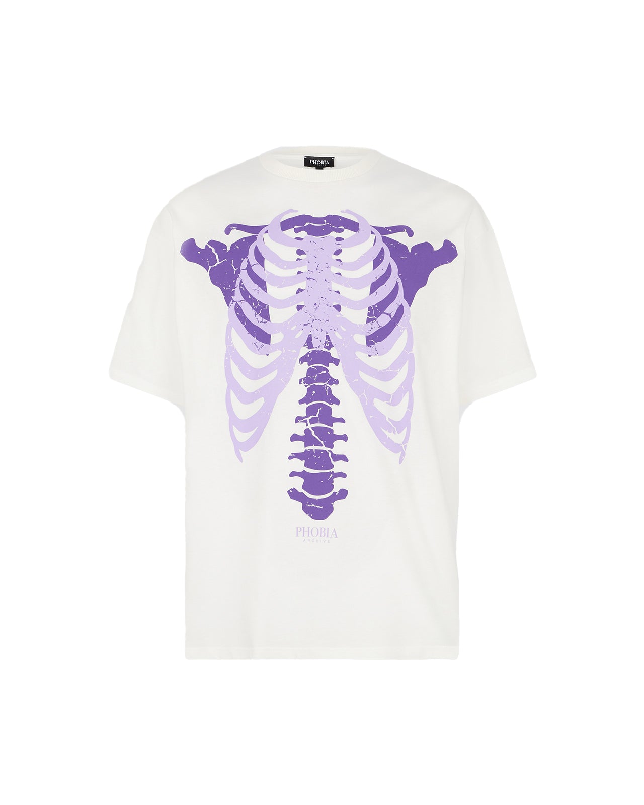 Men Purple Skeleton Print T-shirt in White