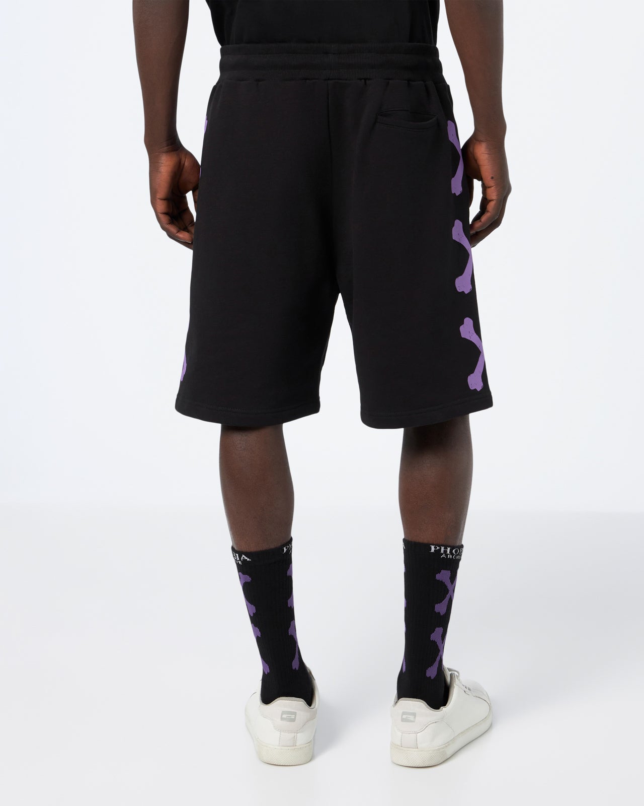 Men Purple Crossed Bones Shorts in Black