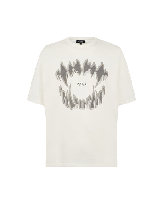 Men Grey Mouth Print T-shirt in White