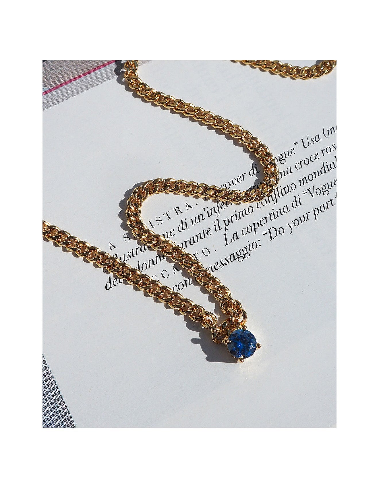 Bardot Stud Necklace- Blue Sapphire- Gold