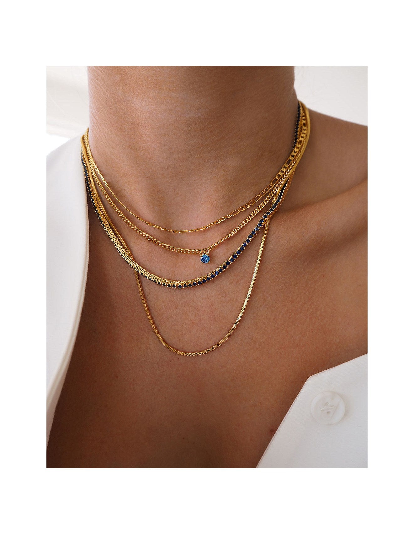 Bardot Stud Necklace- Blue Sapphire- Gold