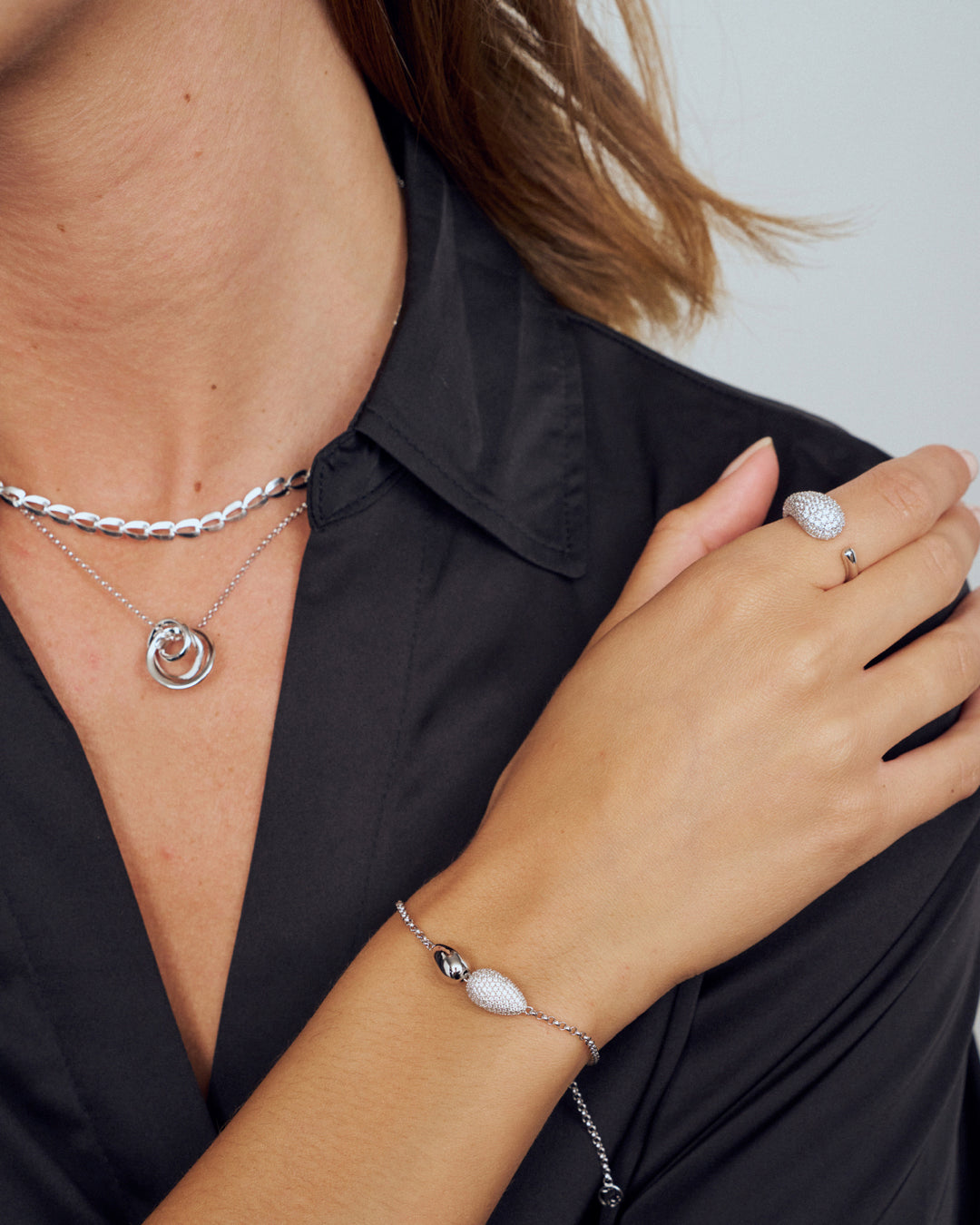 GOCCIA DUE 925 sterling silver chain bracelet with white zirconia stones
