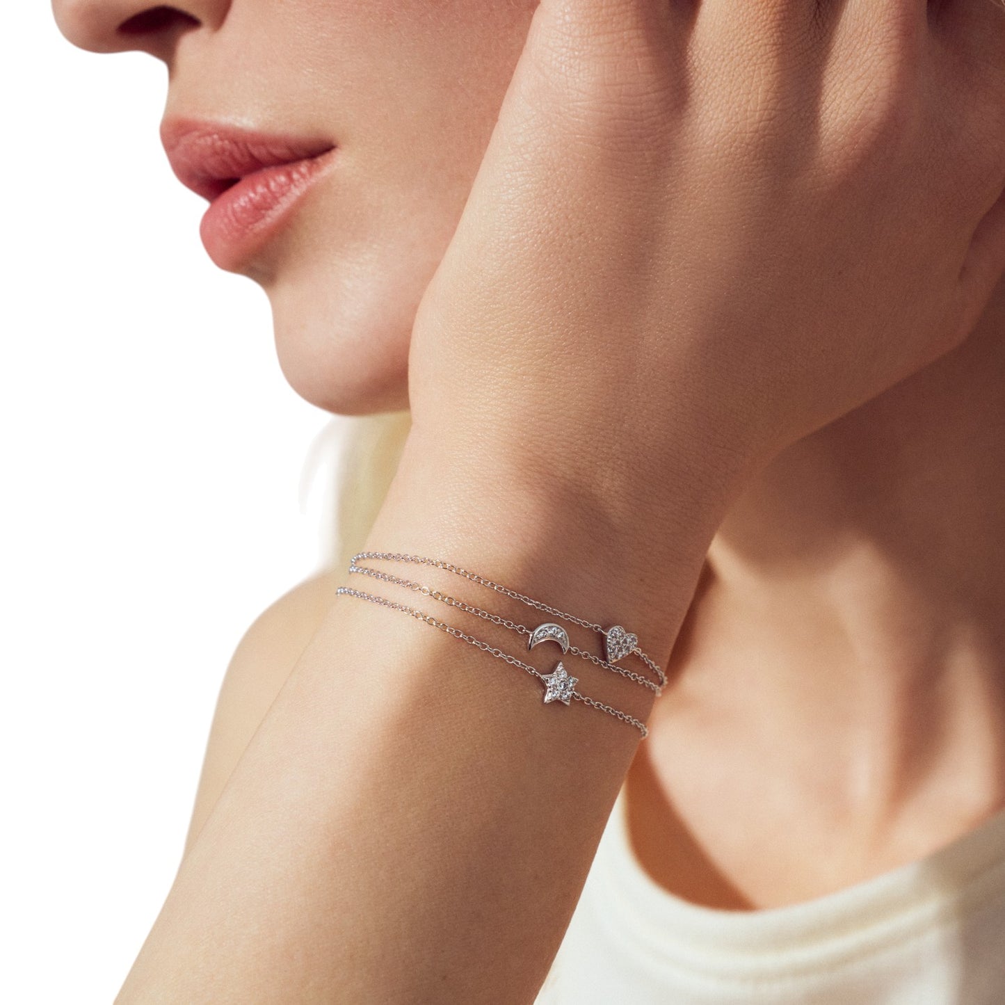 LUNA Rhodium Plated Sterling Silver BRACELET with White zirconia