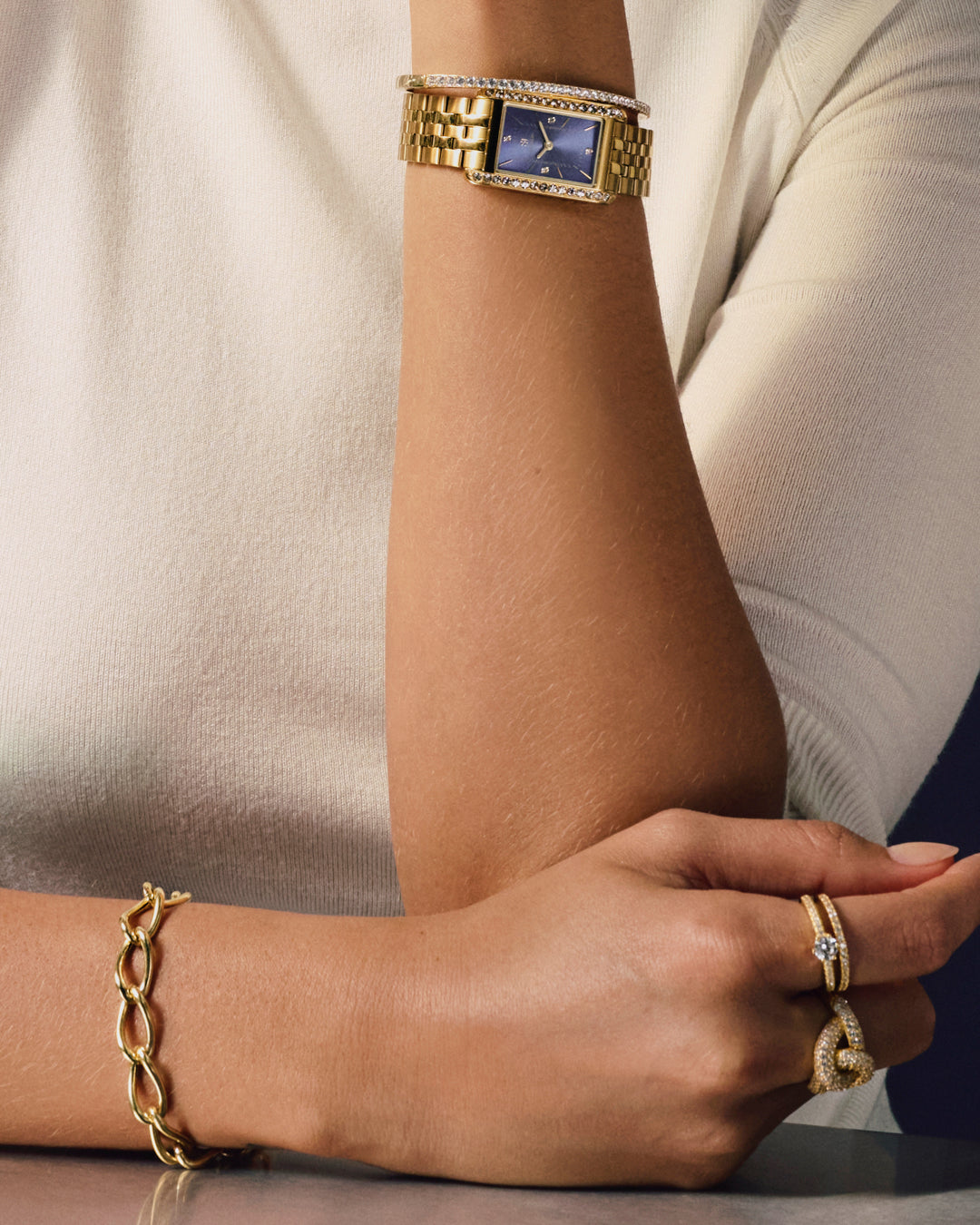 ELLISSE 18K Gold Plated Bangle with White zirconia Stones