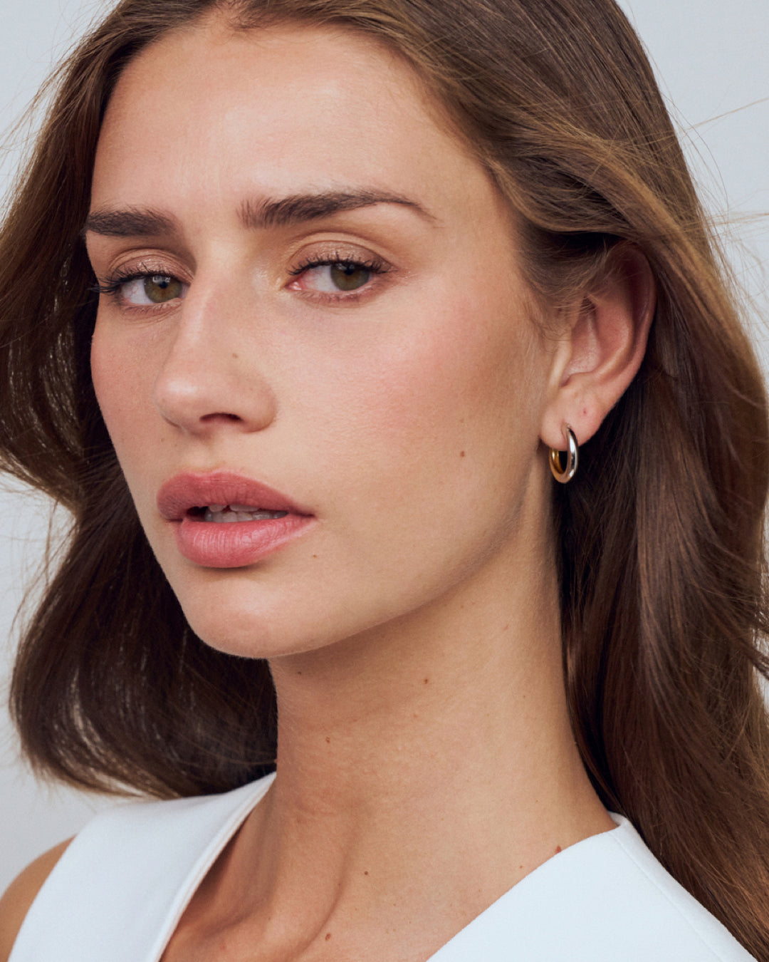 CARRARA PIANURA MEDIO Two-Tone Rhodium & 18K Gold Plated Hoop Earrings