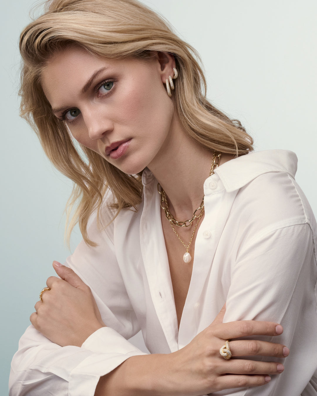 CARRARA MEDIO 18K Gold Plated Zirconia Hoop Earrings