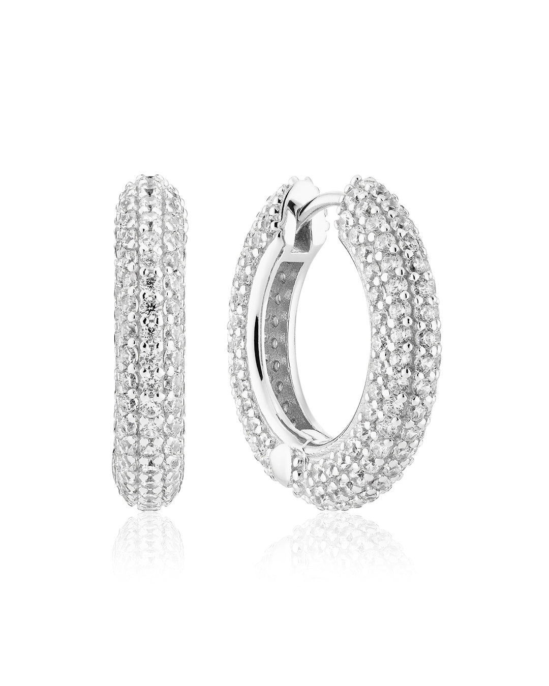 CARRARA MEDIO Rhodium Plated Zirconia Hoop Earrings