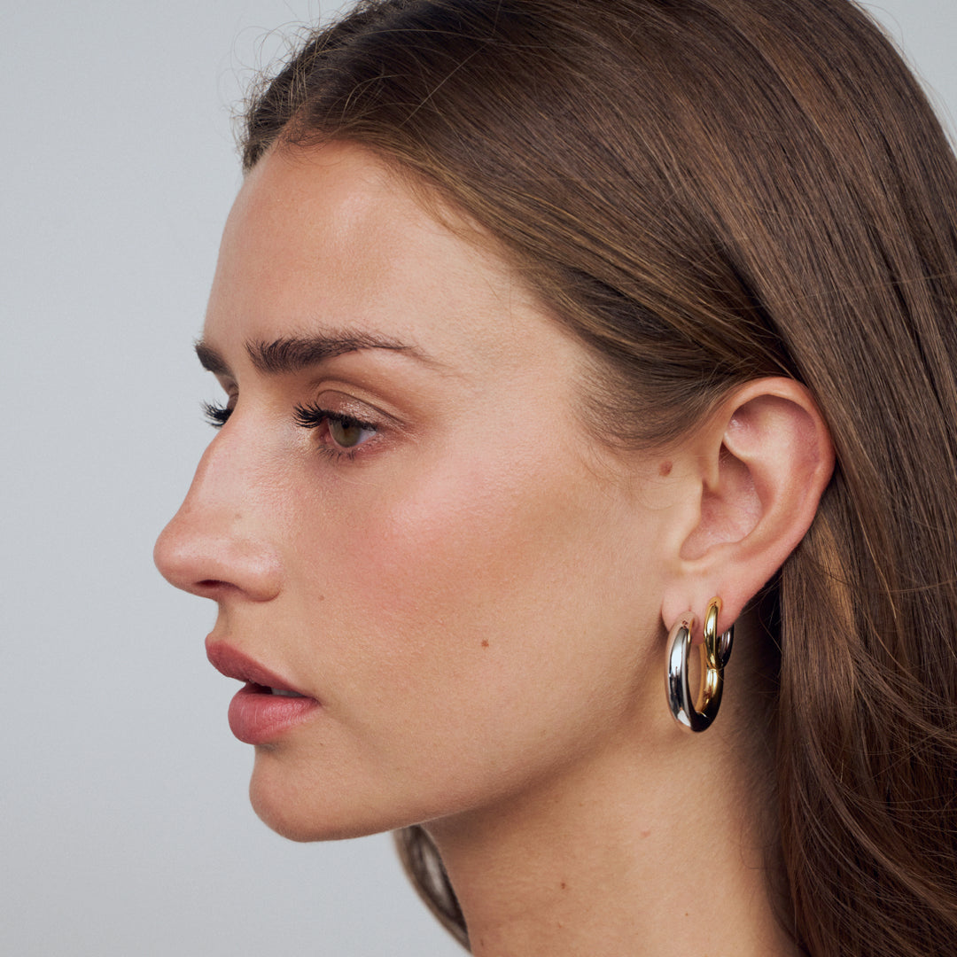 CARRARA PIANURA X-GRANDE Two-Tone Rhodium & 18K Gold Plated Hoop Earrings