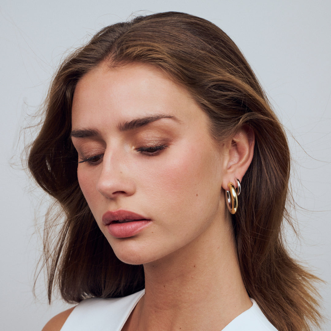 CARRARA PIANURA X-GRANDE Two-Tone Rhodium & 18K Gold Plated Hoop Earrings