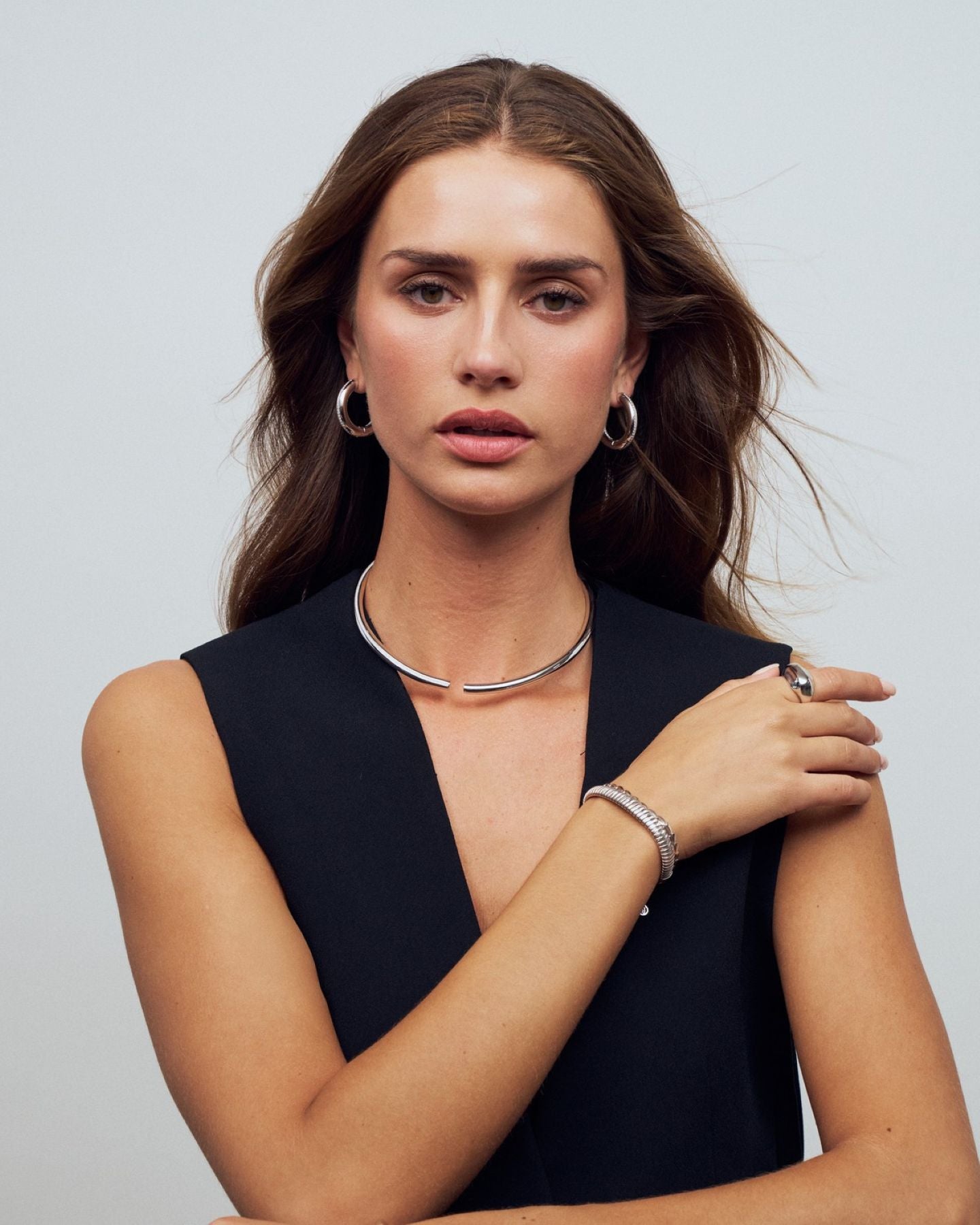 PALERMO MEDIO Rhodium Plated Zirconia Hoop Earrings