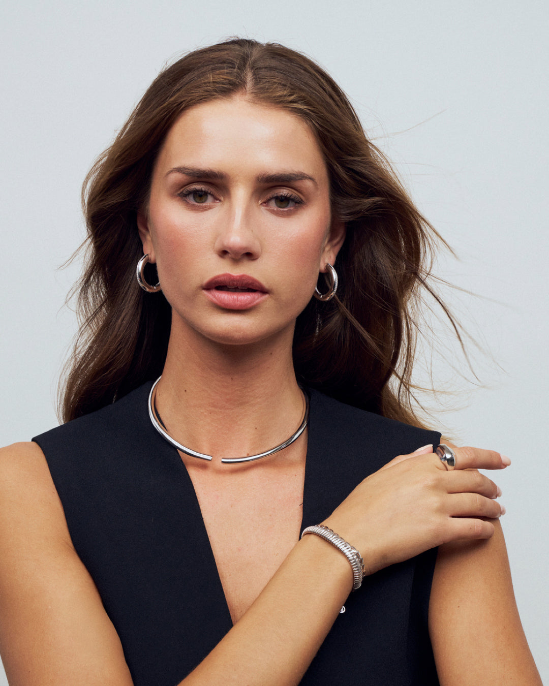 CARRARA X-GRANDE PIANURA Rhodium Plated Hoop Earrings