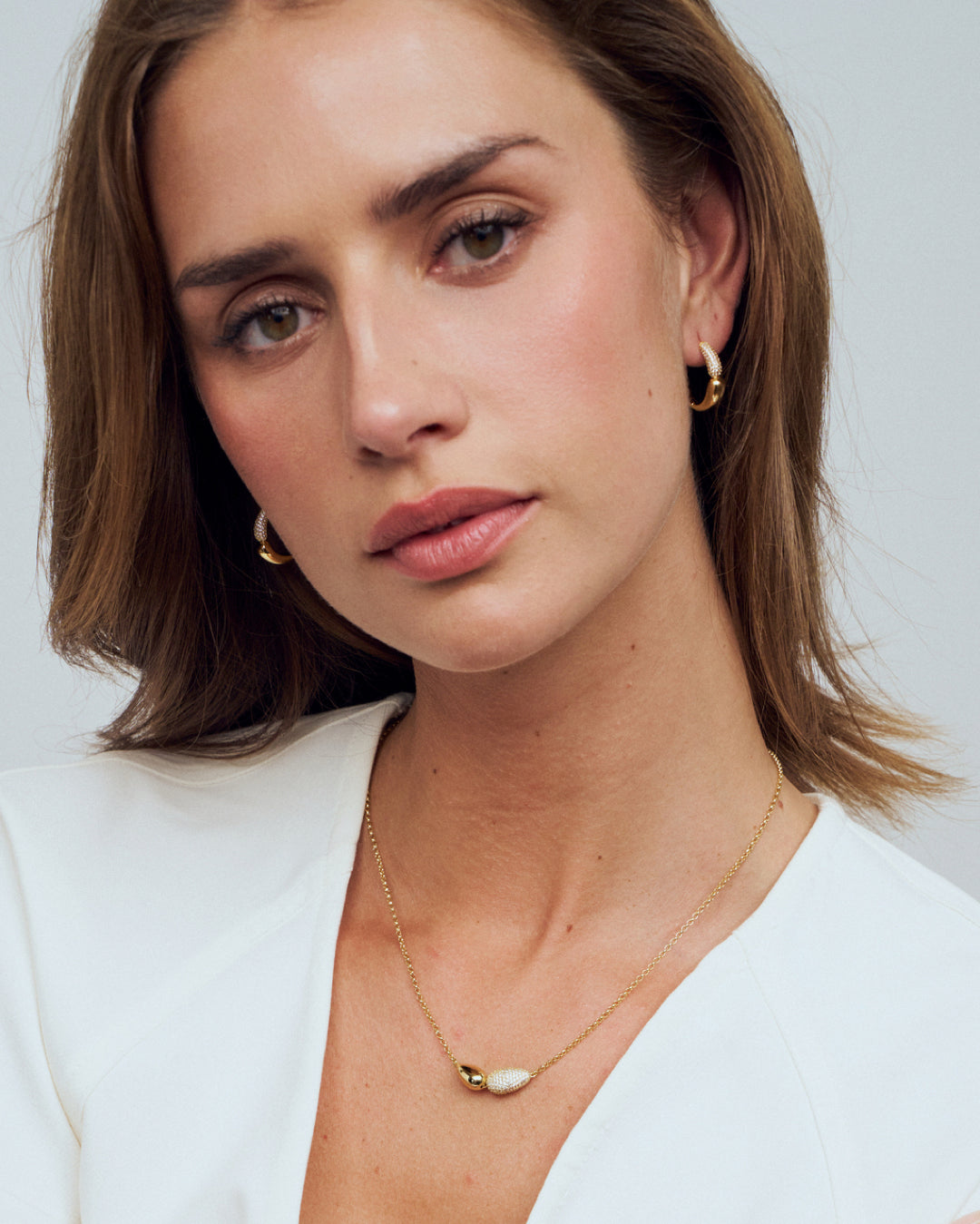 GOCCIA CREOLO GRANDE 18k Gold Plated Earrings with White Zirconia