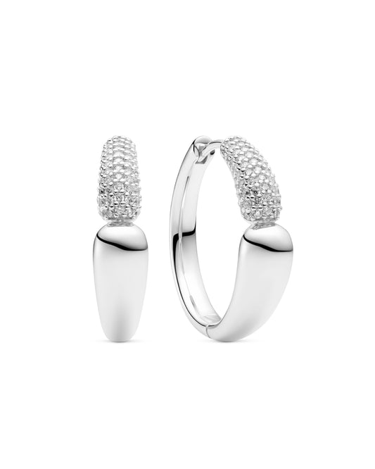 GOCCIA CREOLO GRANDE Rhodium Plated Earrings with White Zirconia