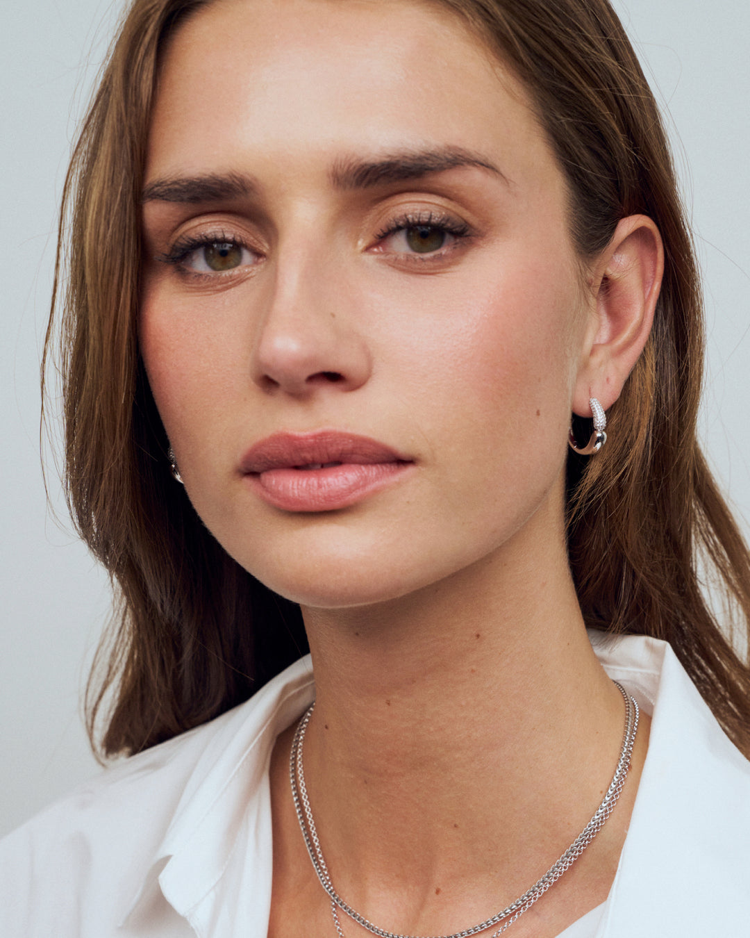 GOCCIA CREOLO GRANDE Rhodium Plated Earrings with White Zirconia