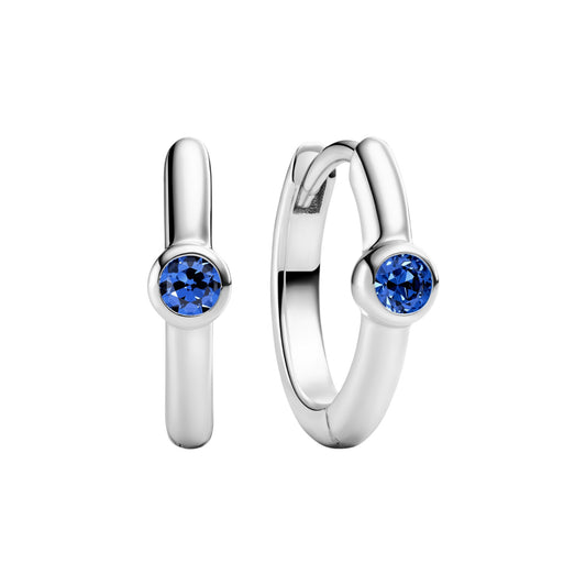 SARZANA UNO CREOLO Rhodium Plated Sterling Silver EARRINGS with Blue zirconia