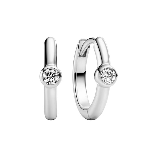 SARZANA UNO CREOLO Rhodium Plated Sterling Silver EARRINGS with White zirconia