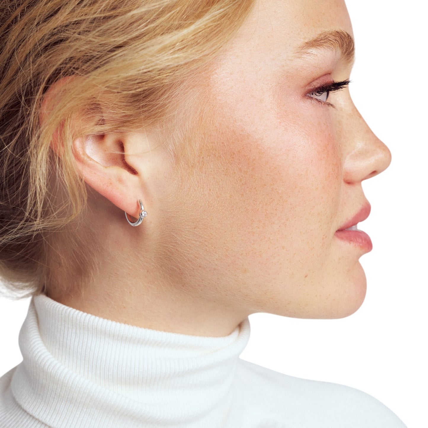 SARZANA UNO CREOLO Rhodium Plated Sterling Silver EARRINGS with White zirconia