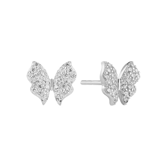 FARFALLA Rhodium Plated Sterling Silver EARRINGS with White zirconia