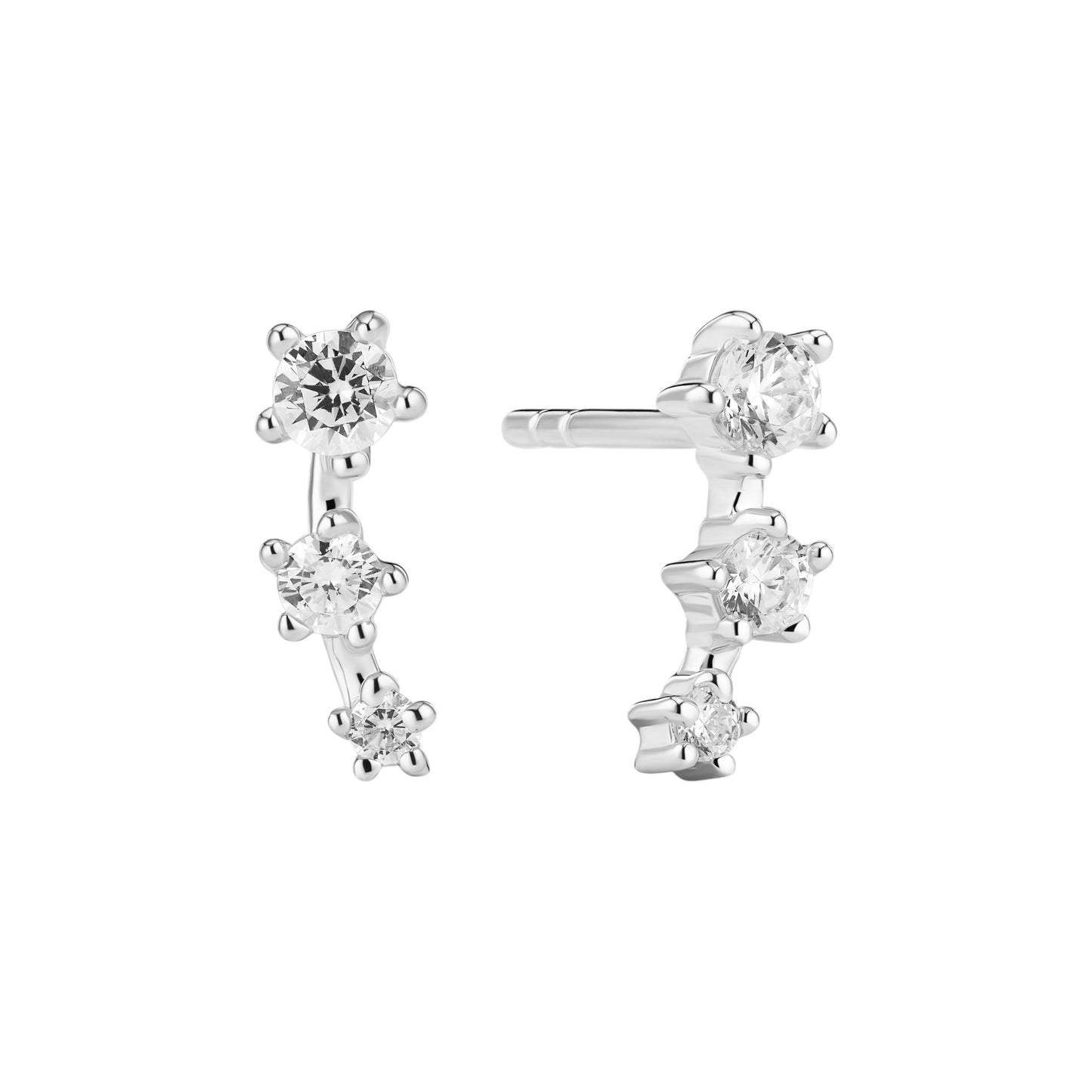 LUCENTE TRE Rhodium Plated Sterling Silver EARRINGS with White zirconia