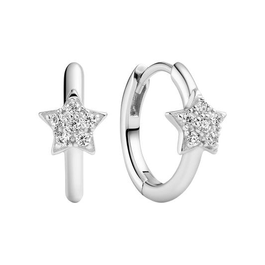 ASTRI CREOLO Rhodium Plated Sterling Silver EARRINGS with White zirconia