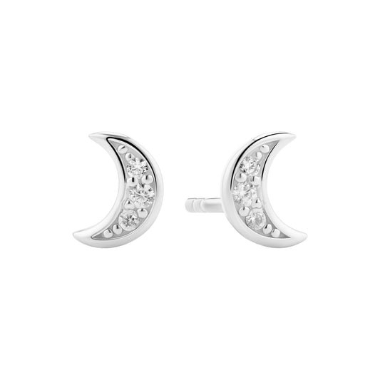LUNA Rhodium Plated Sterling Silver EARRINGS with White zirconia