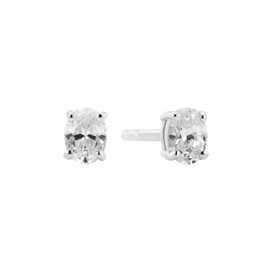 OVALE Rhodium Plated Sterling Silver EARRINGS with White zirconia