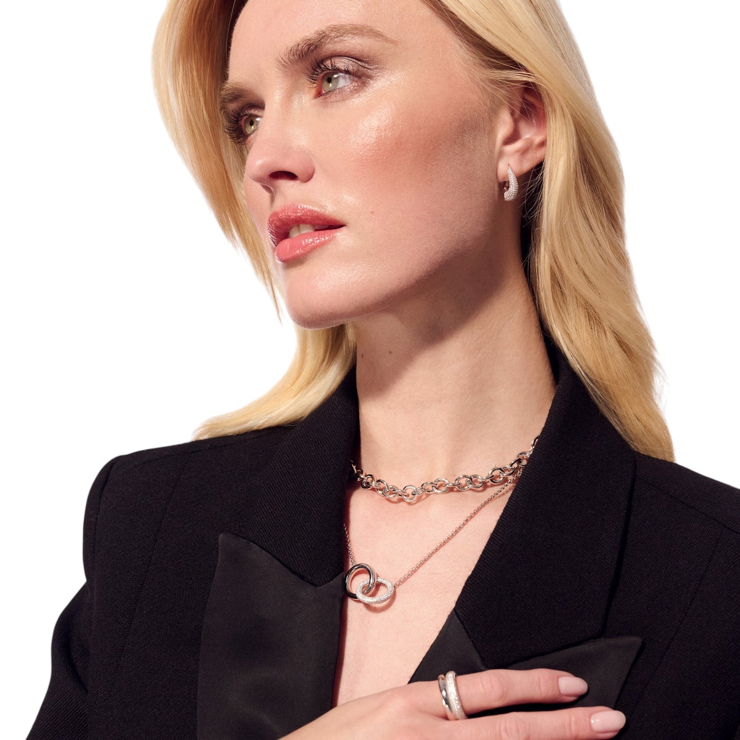 CARRARA DUE PICCOLO Rhodium Plated Sterling Silver NECKLACE With White Zirconia