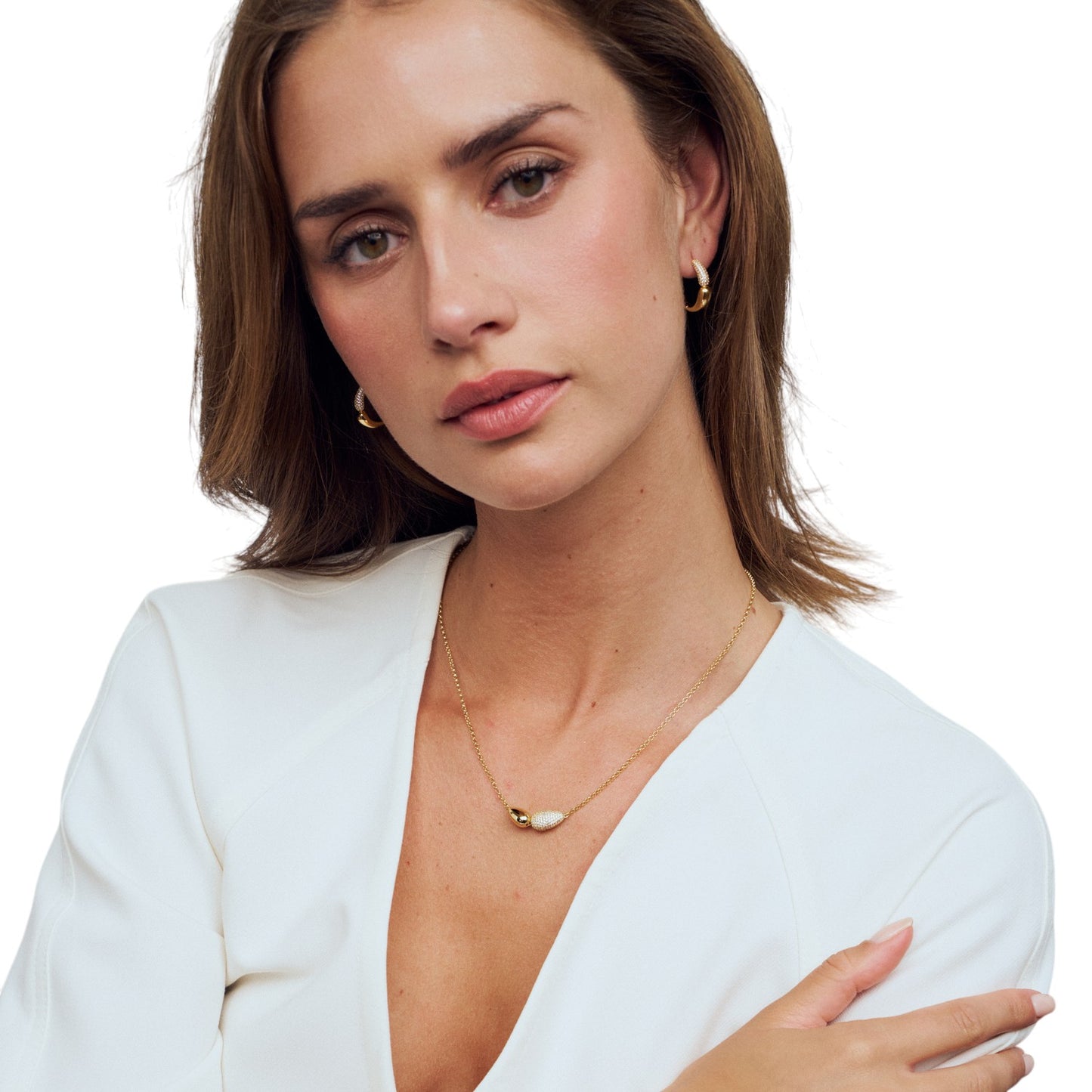 GOCCIA DUE Rhodium Plated Sterling Silver NECKLACE With White Zirconia