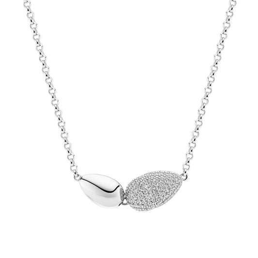GOCCIA DUE Rhodium Plated Sterling Silver NECKLACE With White Zirconia