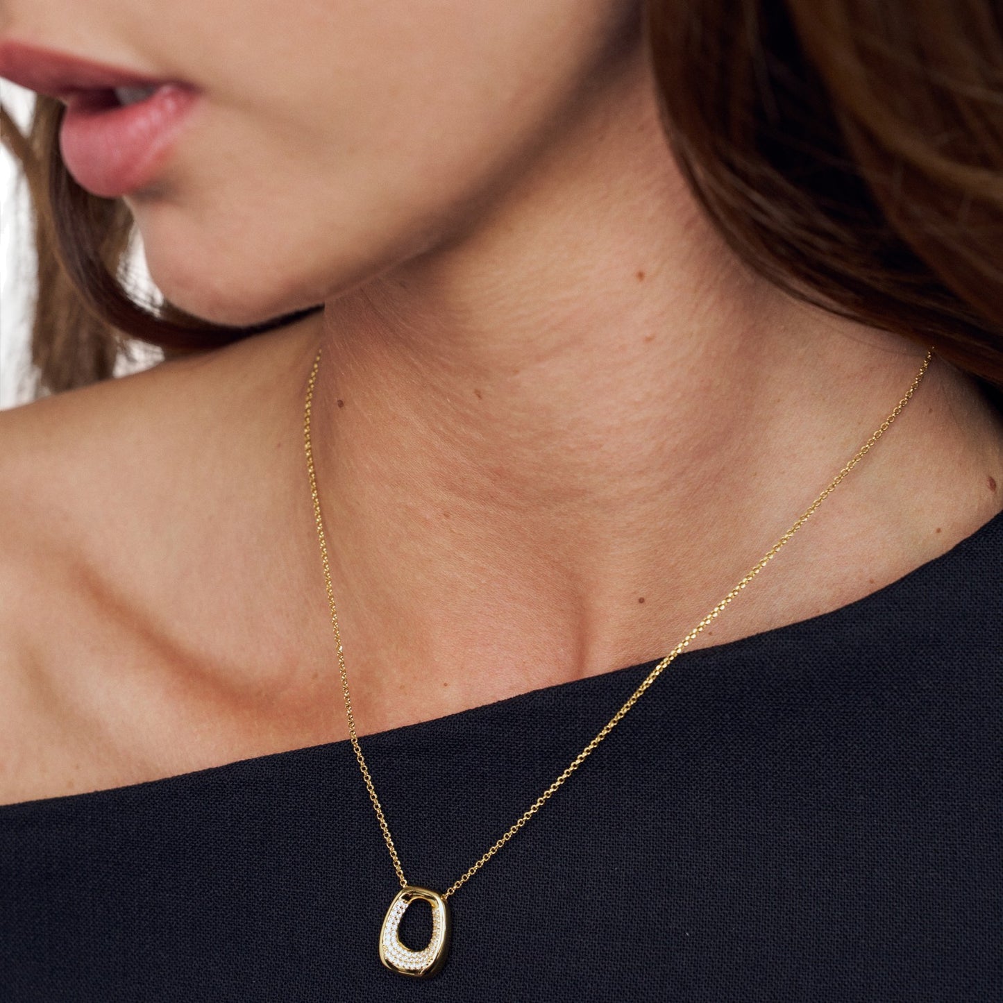 BORSA PICCOLO 18k gold plated Sterling Silver NECKLACE With White Zirconia