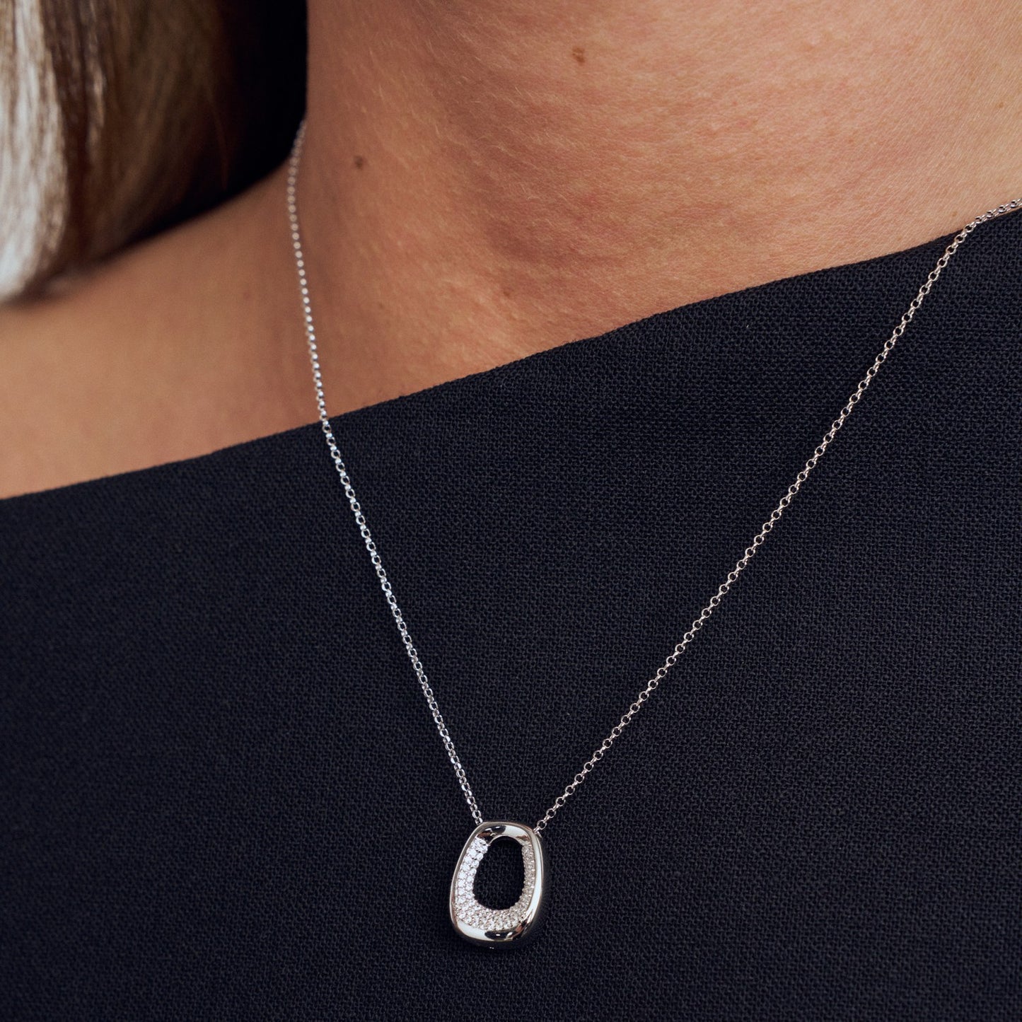 BORSA PICCOLO Rhodium Plated Sterling Silver NECKLACE With White Zirconia