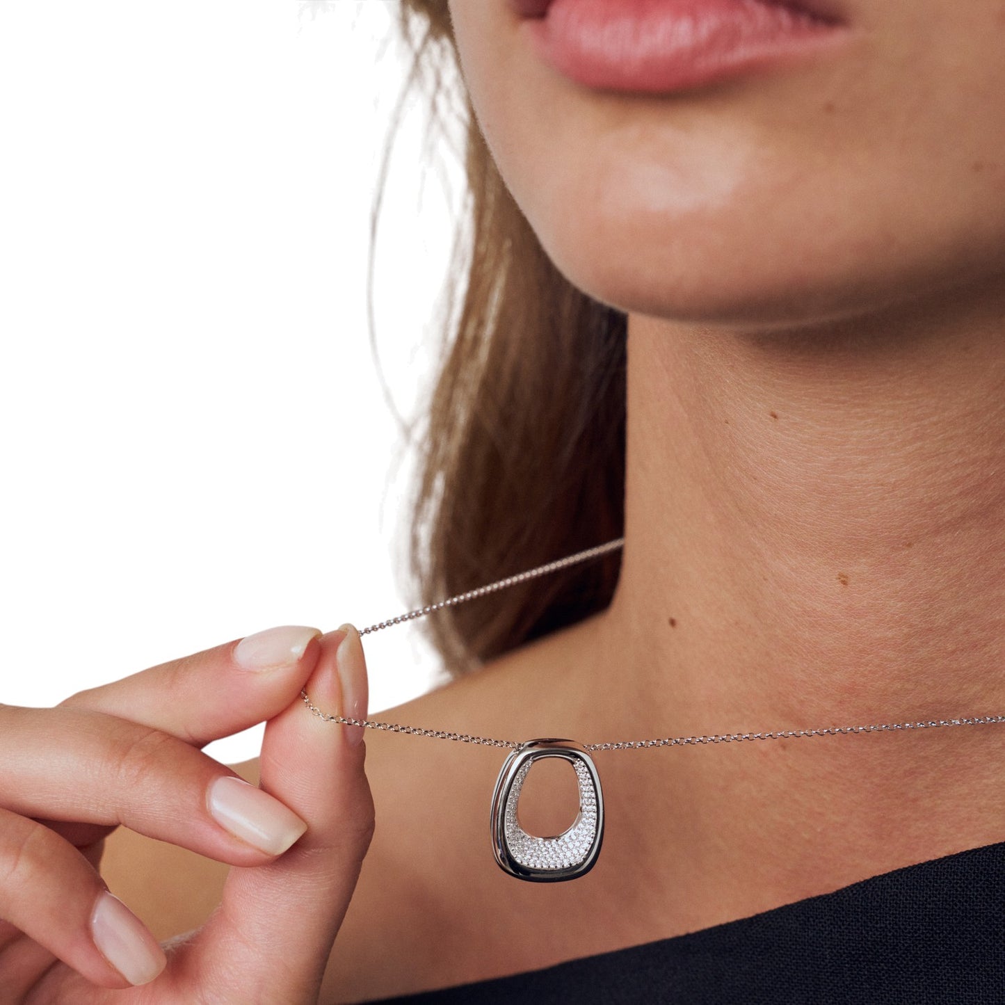 BORSA GRANDE Rhodium Plated Sterling Silver NECKLACE