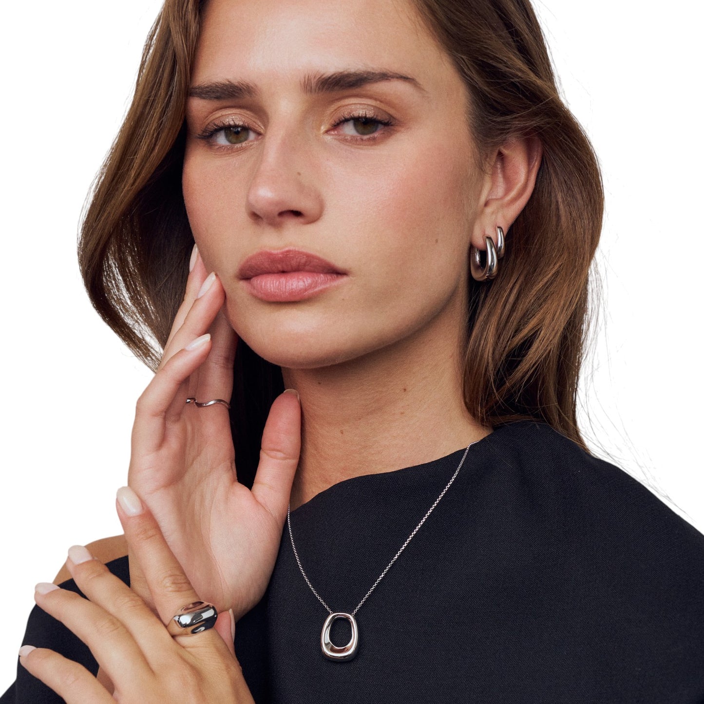 BORSA PIANURA GRANDE Rhodium Plated Sterling Silver NECKLACE