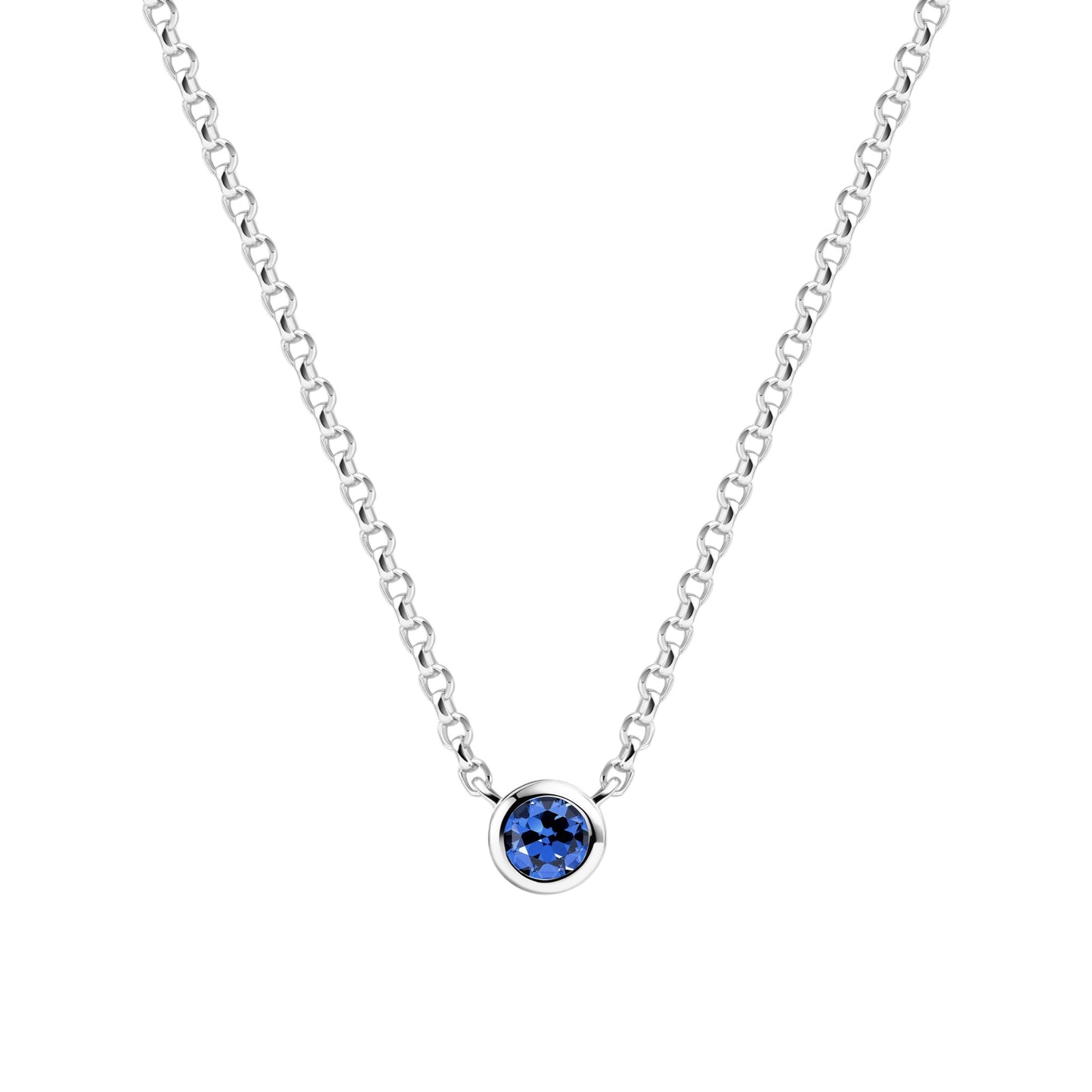 SARZANA UNO Rhodium Plated Sterling Silver NECKLACE with Blue zirconia