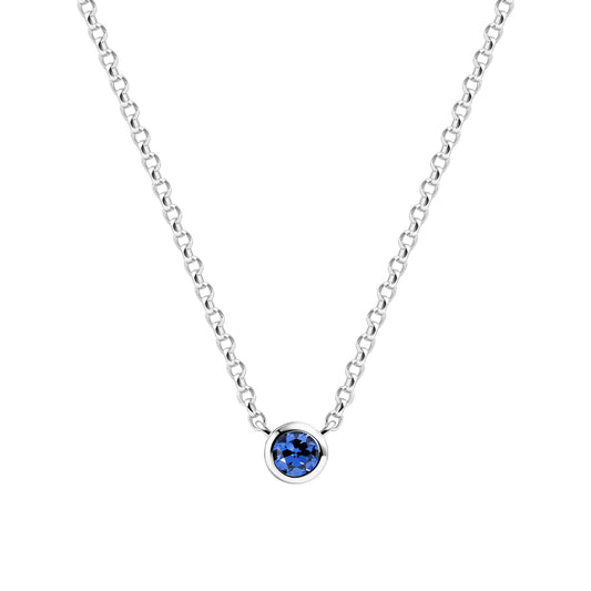 SARZANA UNO Rhodium Plated Sterling Silver NECKLACE with Blue zirconia