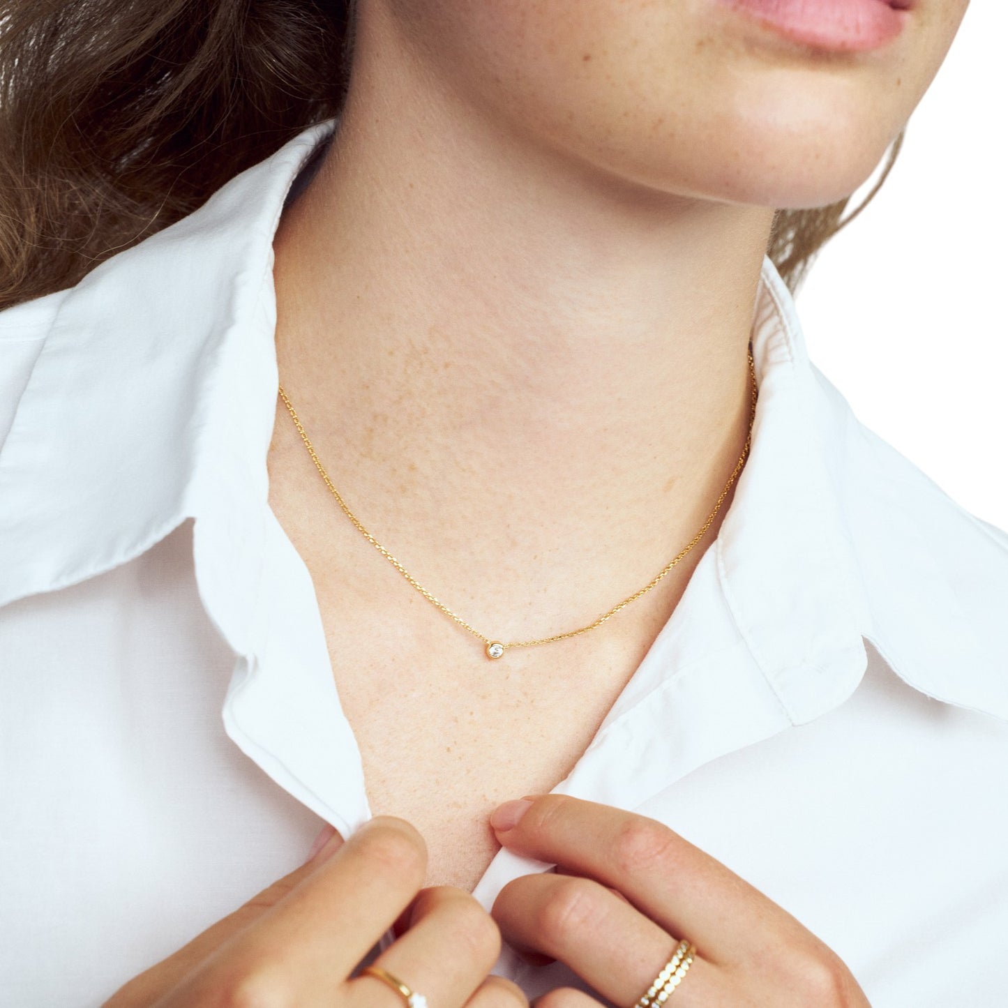 SARZANA UNO Rhodium Plated Sterling Silver NECKLACE with White zirconia